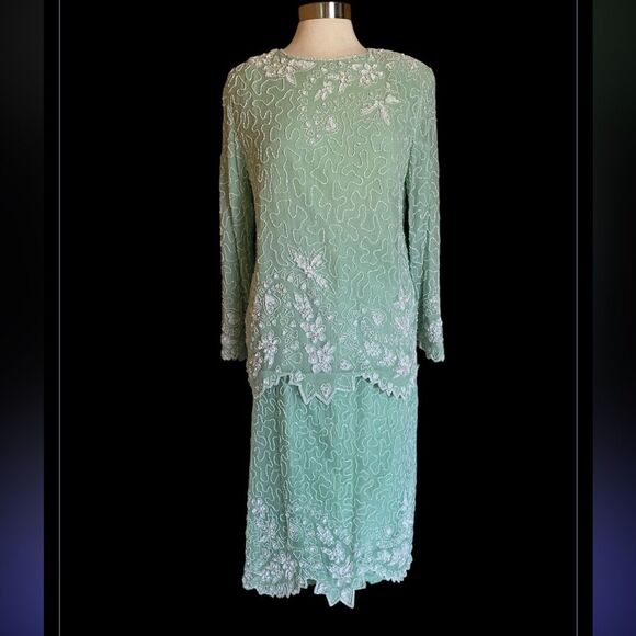 Scala Vintage Silk Beaded Dress Set NWT RARE L - Picture 2 of 8